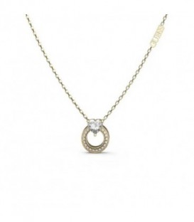 Collar Mujer Guess círculo y corazón de 45 cm. en acero inox. dorado con circonitas.