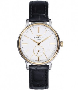 Reloj Mujer Sandoz Suizo de 31 mm con bisel de oro y correa de piel genuina.