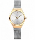 Reloj Mujer ultra delgado de acero inoxidable dorado con circonitas y cristal de zafiro.