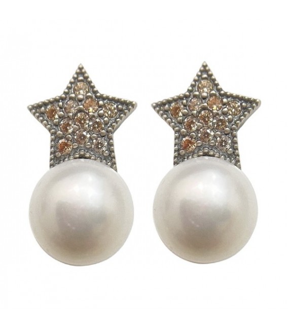 Pendientes de plata estrella con perla y circonitas 9044PESPSF147.