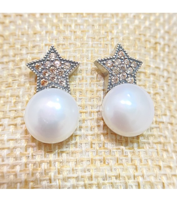 Pendientes de plata estrella con perla y circonitas 9044PESPSF147.