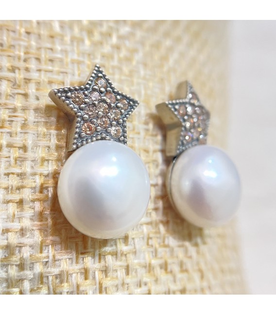 Pendientes de plata estrella con perla y circonitas 9044PESPSF147.