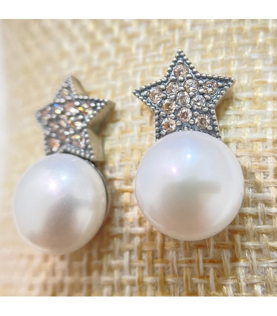 Pendientes de plata estrella con perla y circonitas 9044PESPSF147.