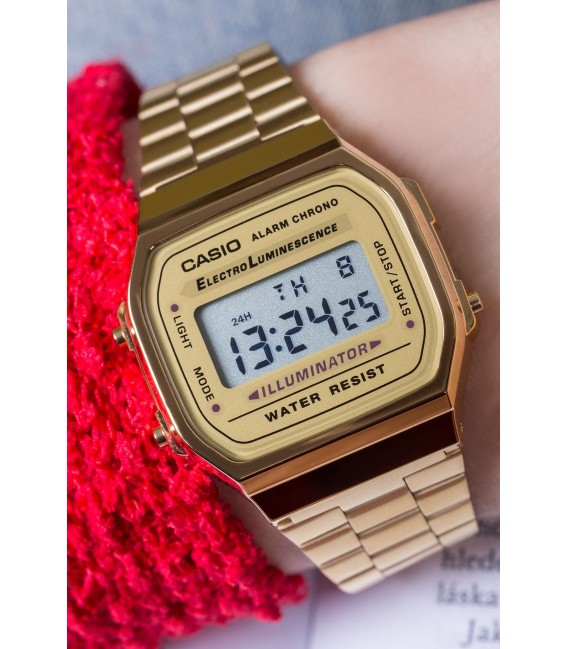 Reloj digital multifunción con correa de acero dorado 998RECDCS016 para Mujer.