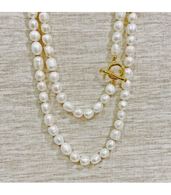 Collar para Mujer con perlas naturales y cierre con baño de oro de 18k 9023COLHVT056.